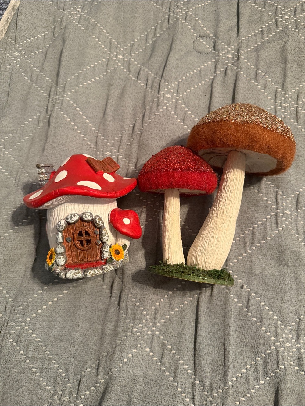 Whimsical Red Mushroom Fairy House & Mushrooms Decor